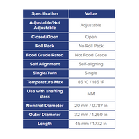 SSEM20OPN THOMSON BALL BUSHING<BR>SSE SERIES 20MM OPEN LINEAR BEARING SELF ALIGNING ADJUSTABLE 899.2 LBF